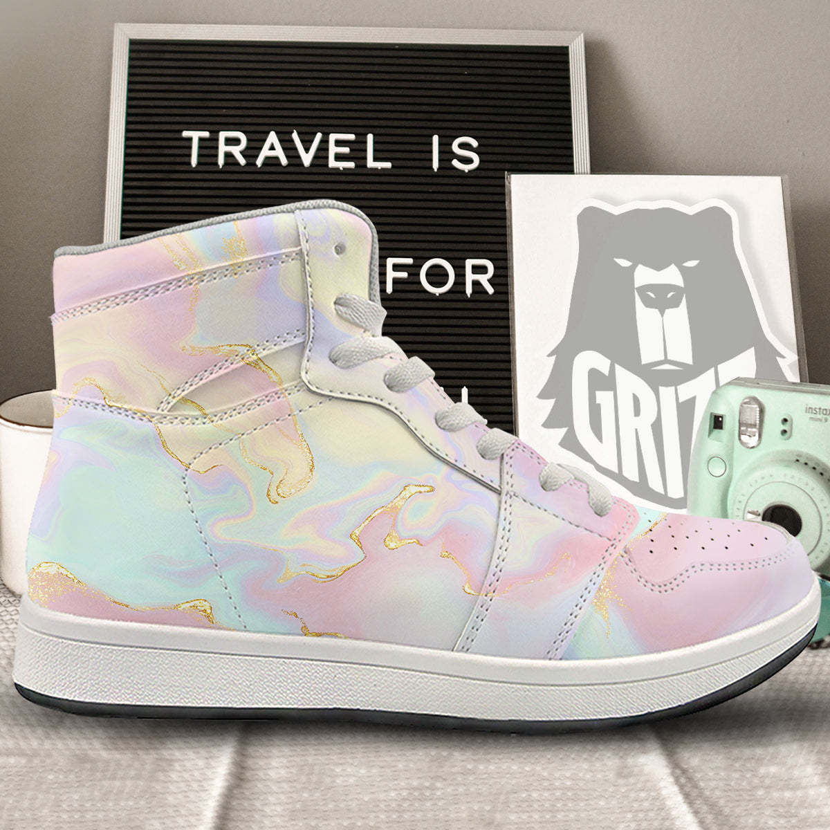 Cute Pastel Gold Marble Print High Top Sneakers-grizzshop