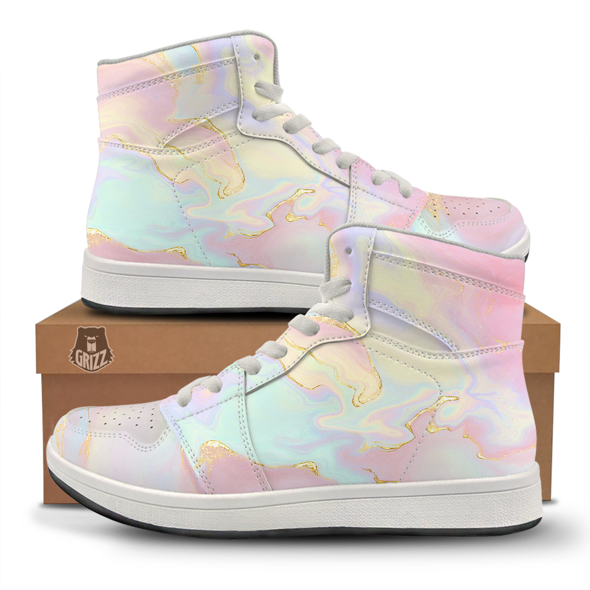 Cute Pastel Gold Marble Print High Top Sneakers-grizzshop