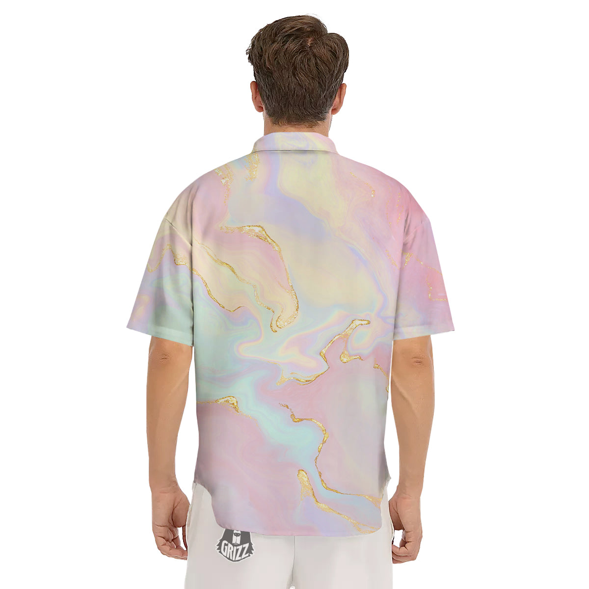 Cute Pastel Gold Marble Print Men's Short Sleeve Shirts-grizzshop