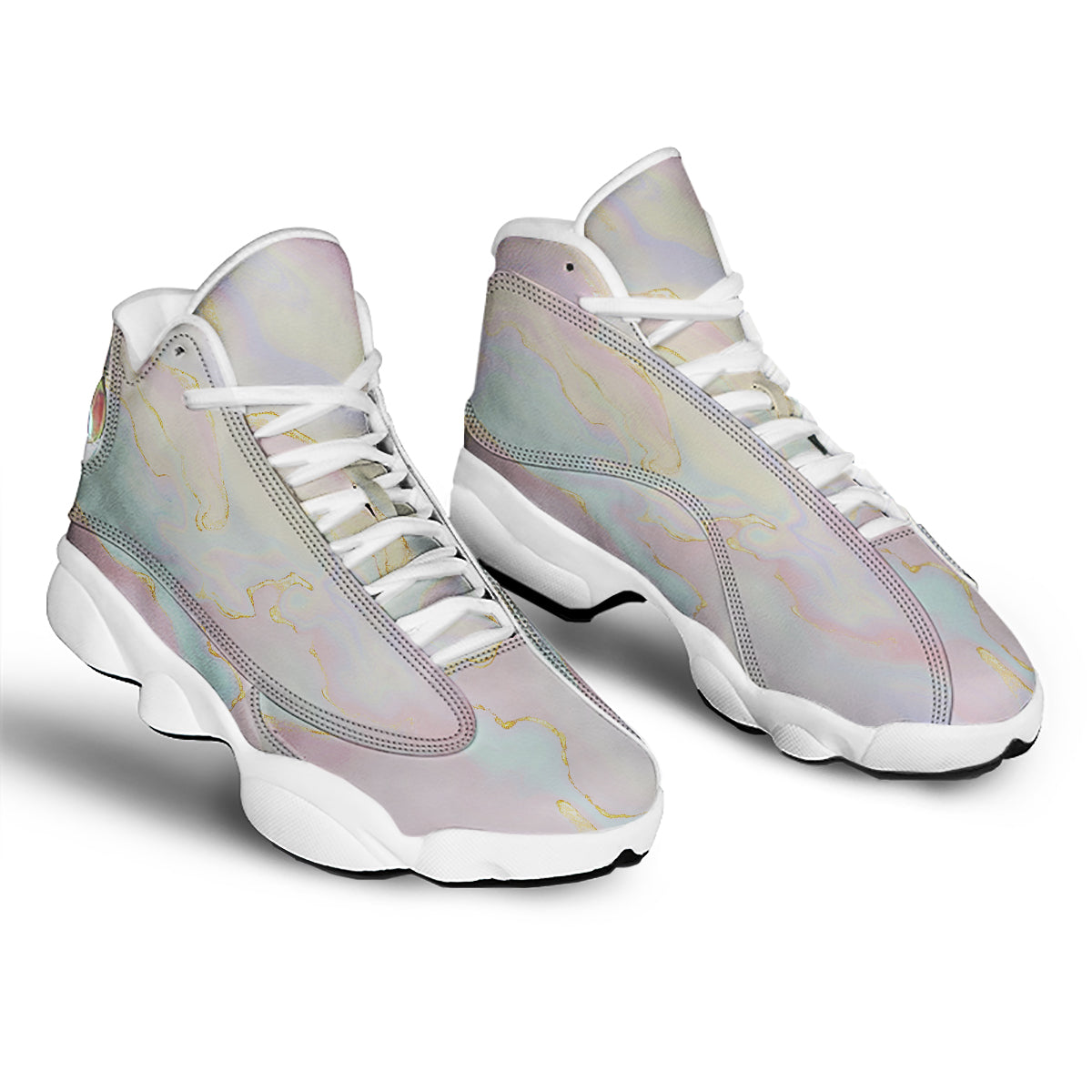 Cute Pastel Gold Marble Print White Basketball Shoes-grizzshop