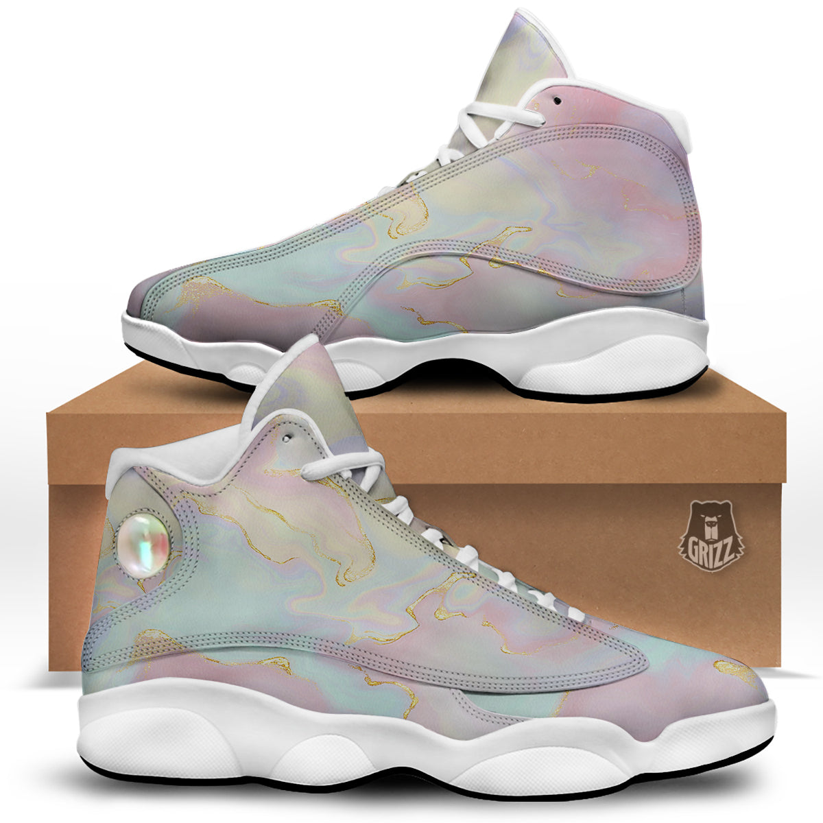 Cute Pastel Gold Marble Print White Basketball Shoes-grizzshop