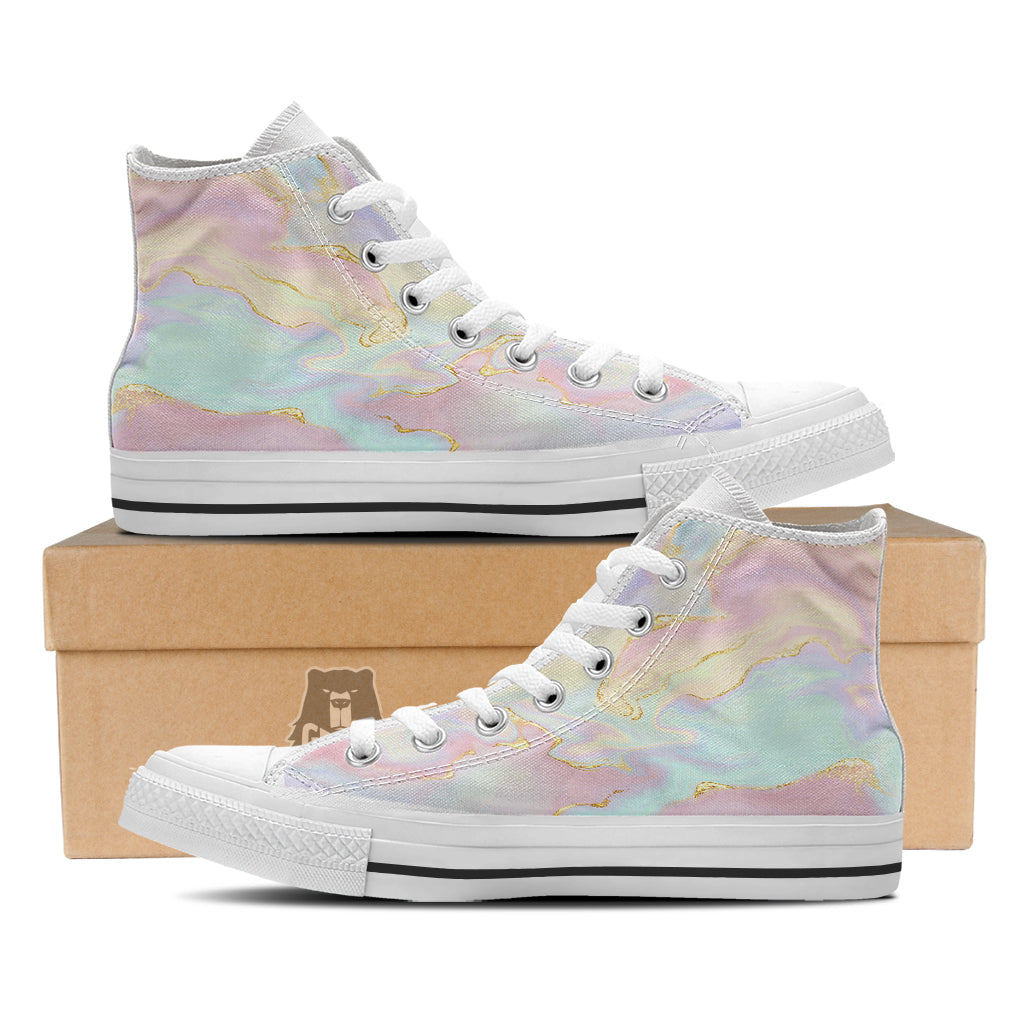 Cute Pastel Gold Marble Print White High Top Shoes-grizzshop