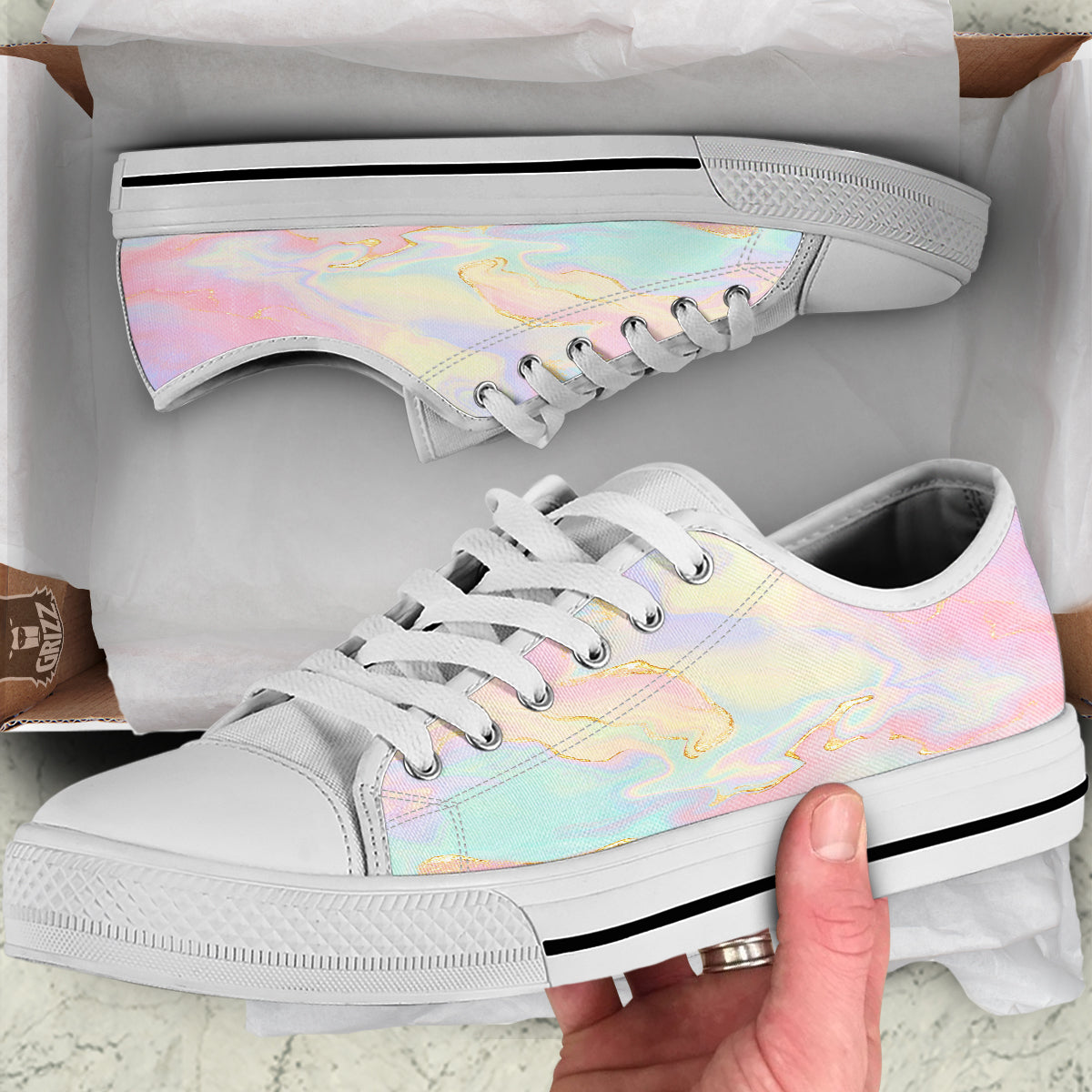 Cute Pastel Gold Marble Print White Low Top Shoes-grizzshop