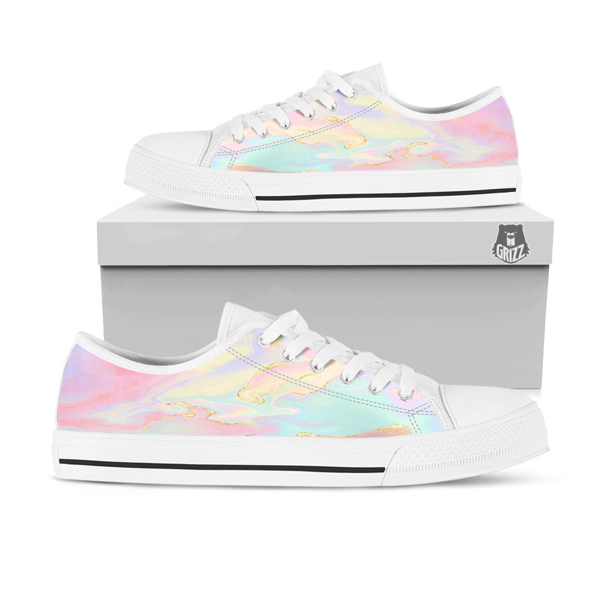 Cute Pastel Gold Marble Print White Low Top Shoes-grizzshop
