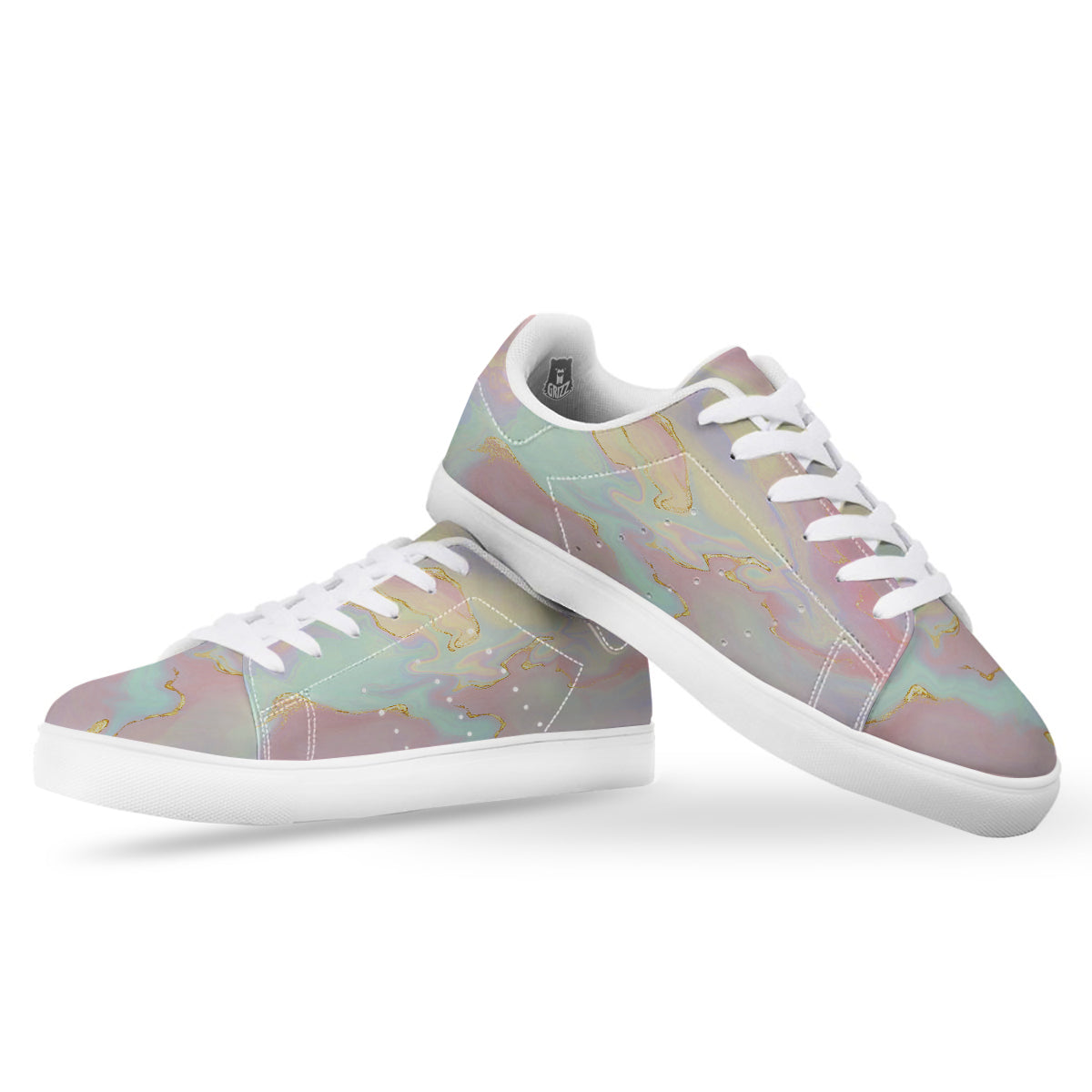 Cute Pastel Gold Marble Print White Low Top Sneakers-grizzshop