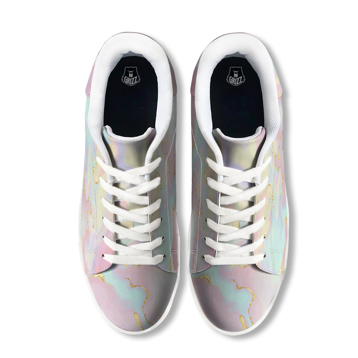 Cute Pastel Gold Marble Print White Low Top Sneakers-grizzshop