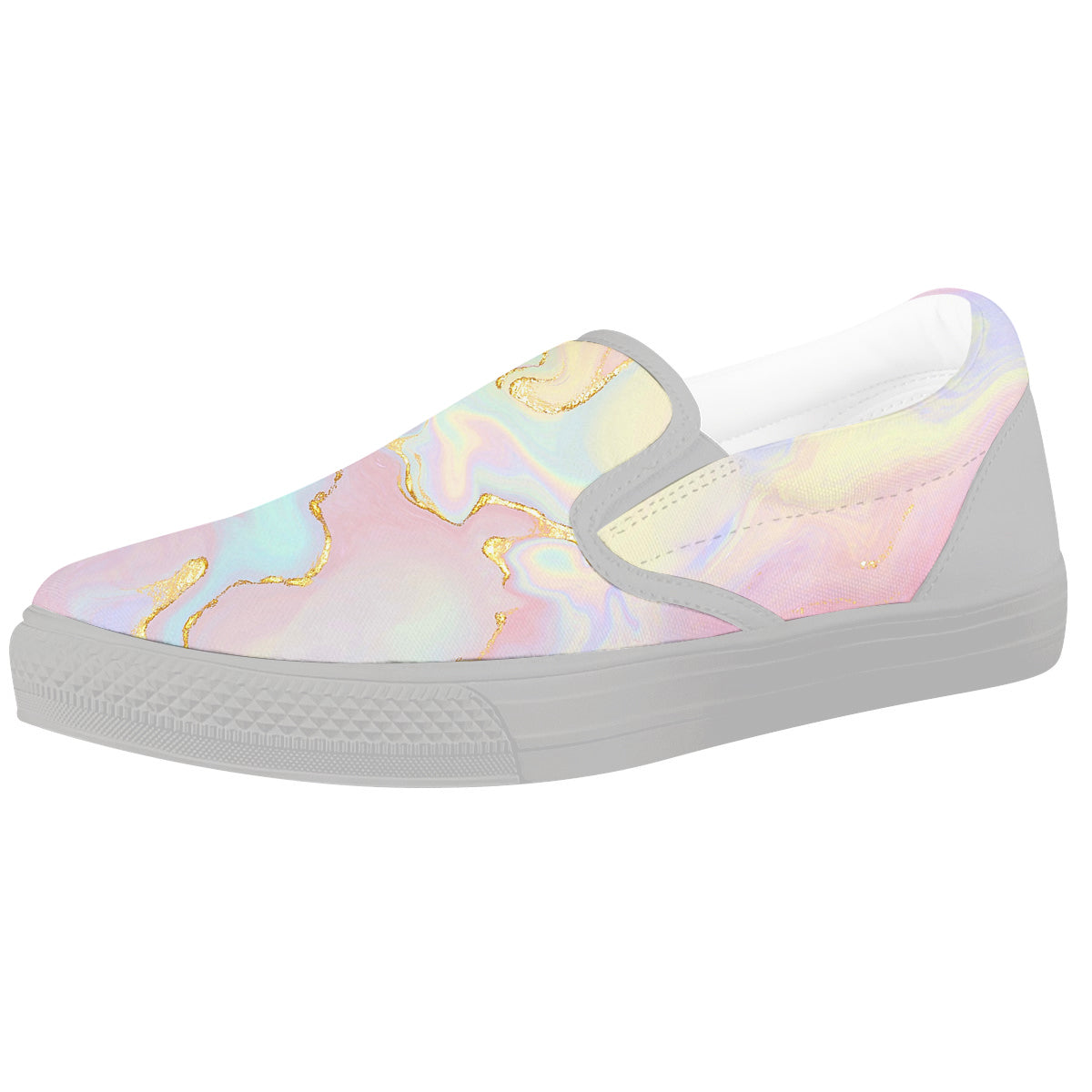 Cute Pastel Gold Marble Print White Slip On Shoes-grizzshop