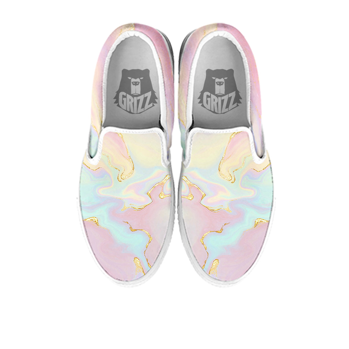 Cute Pastel Gold Marble Print White Slip On Shoes-grizzshop
