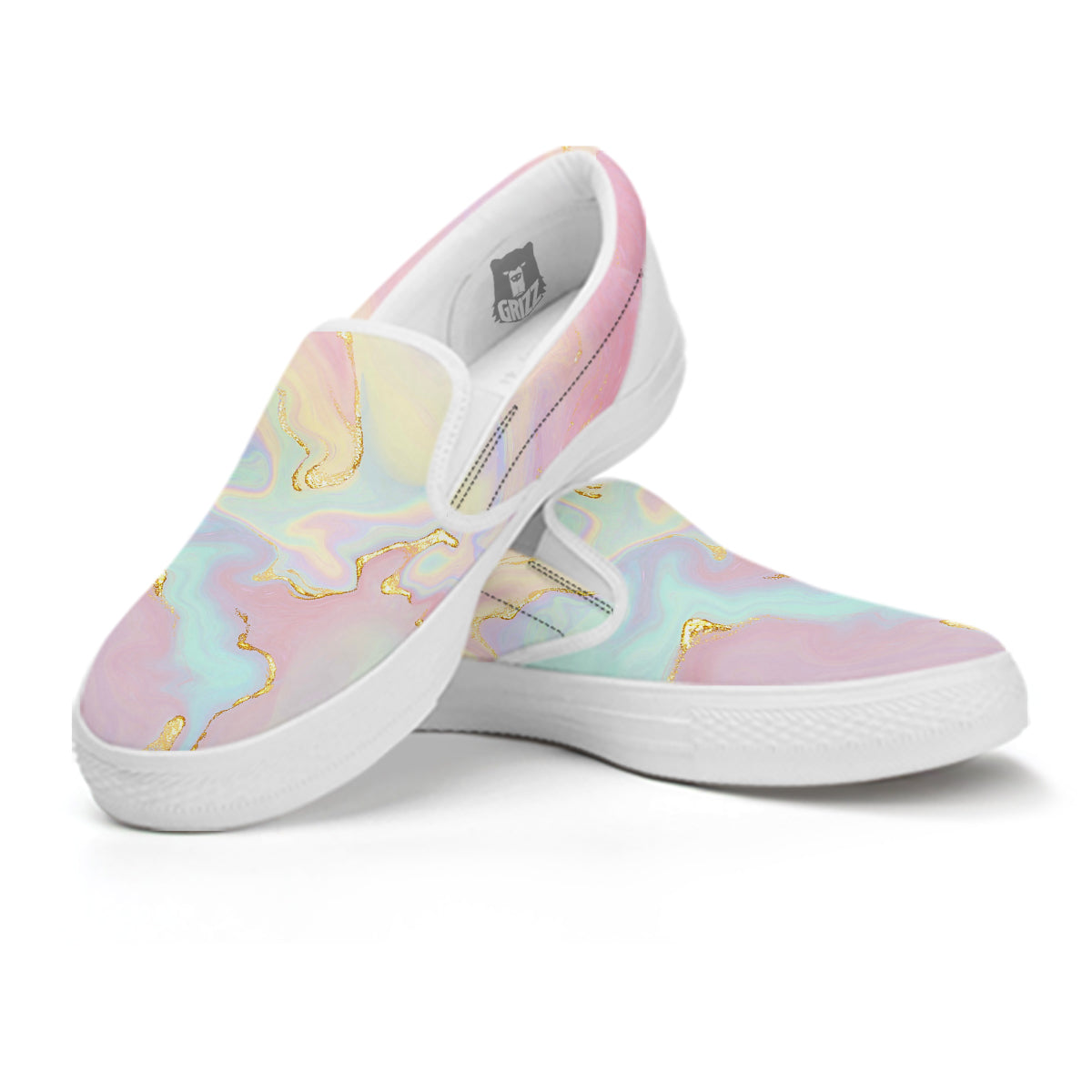 Cute Pastel Gold Marble Print White Slip On Shoes-grizzshop