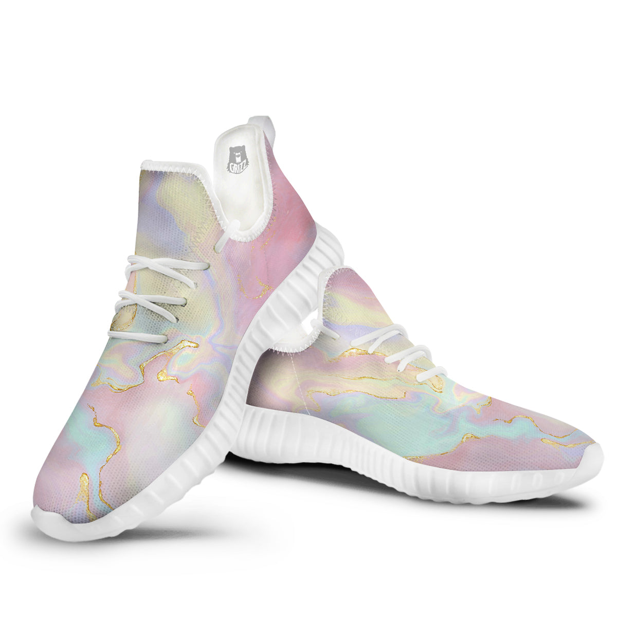 Cute Pastel Gold Marble Print White Walking Shoes-grizzshop