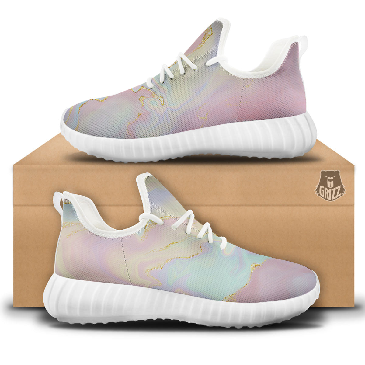 Cute Pastel Gold Marble Print White Walking Shoes-grizzshop