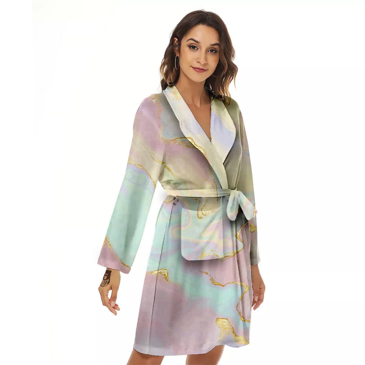 Cute Pastel Gold Marble Print Women's Robe-grizzshop