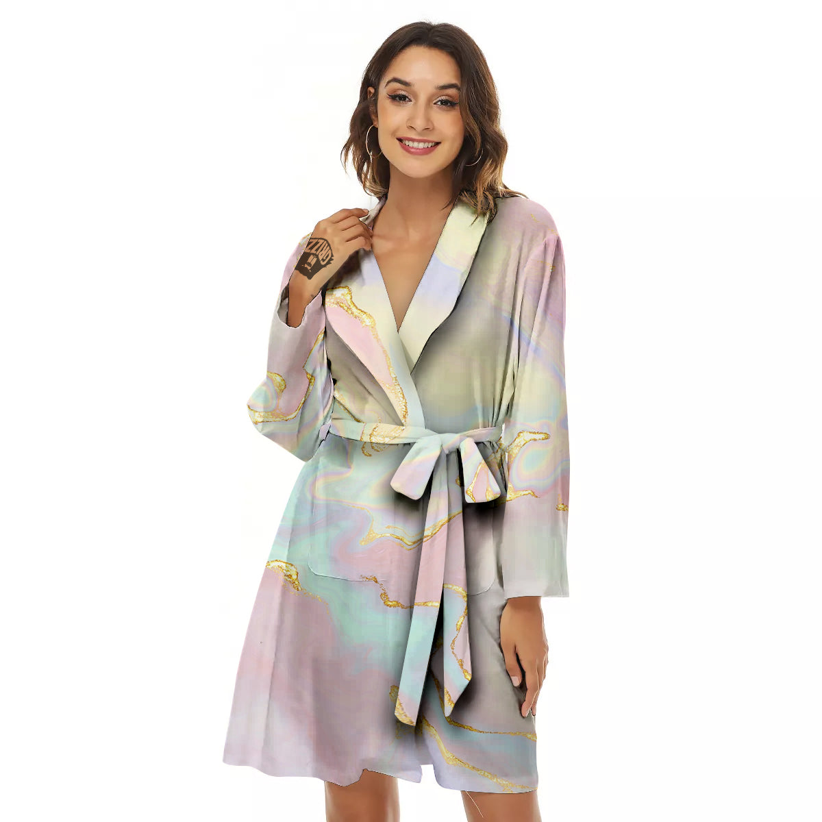 Cute Pastel Gold Marble Print Women's Robe-grizzshop