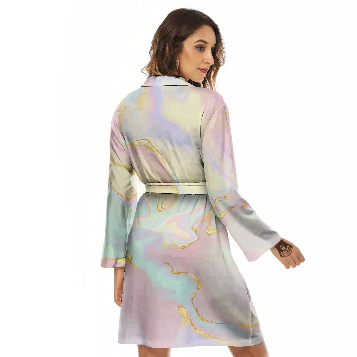 Cute Pastel Gold Marble Print Women's Robe-grizzshop