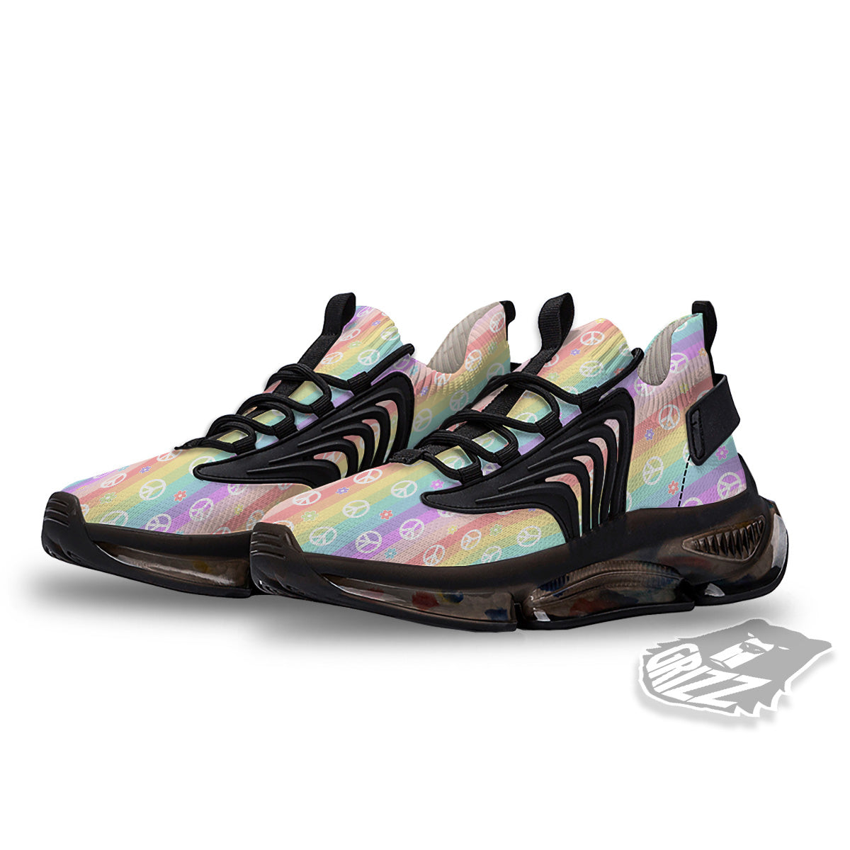Cute Peace Symbol And Daisy Print Pattern Black Gym Shoes-grizzshop