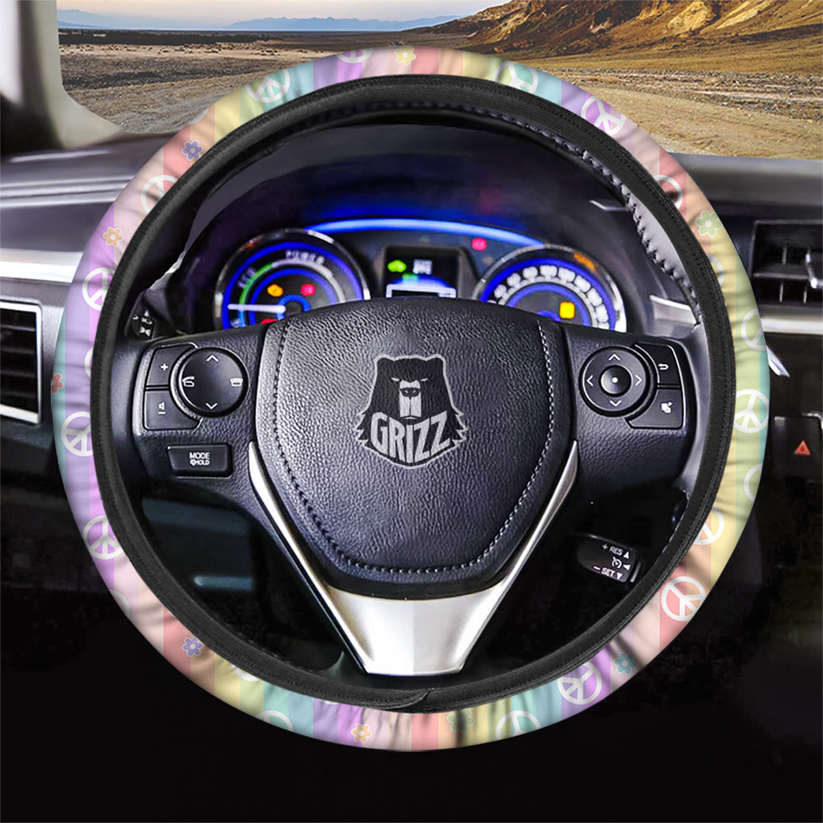 Cute Peace Symbol And Daisy Print Pattern Car Steering Wheel Cover-grizzshop