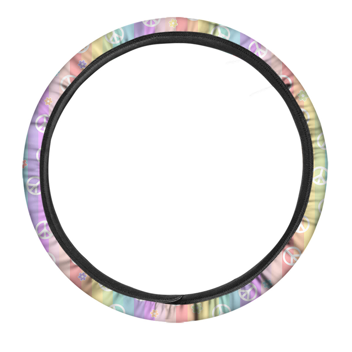 Cute Peace Symbol And Daisy Print Pattern Car Steering Wheel Cover-grizzshop