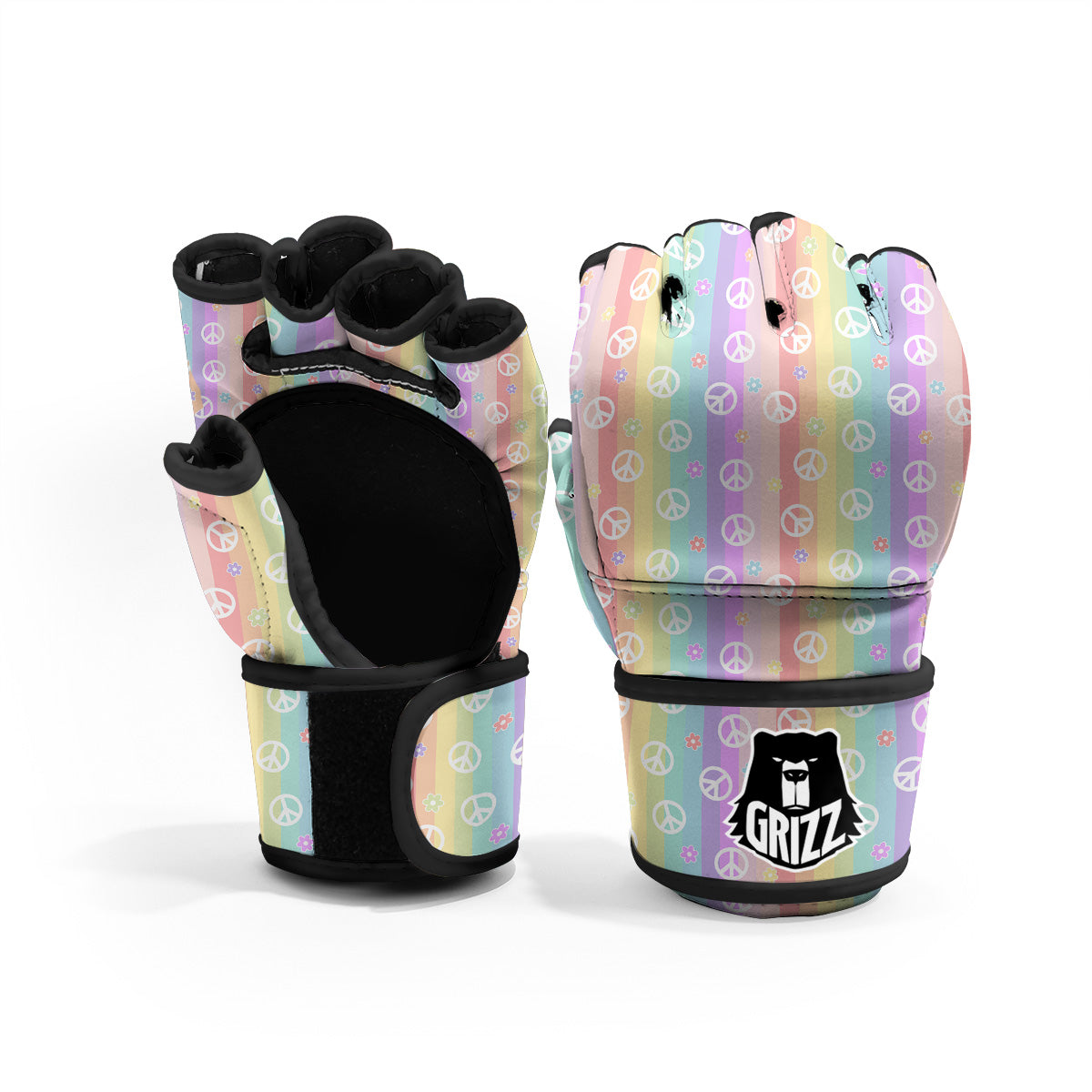 Cute Peace Symbol And Daisy Print Pattern MMA Gloves-grizzshop