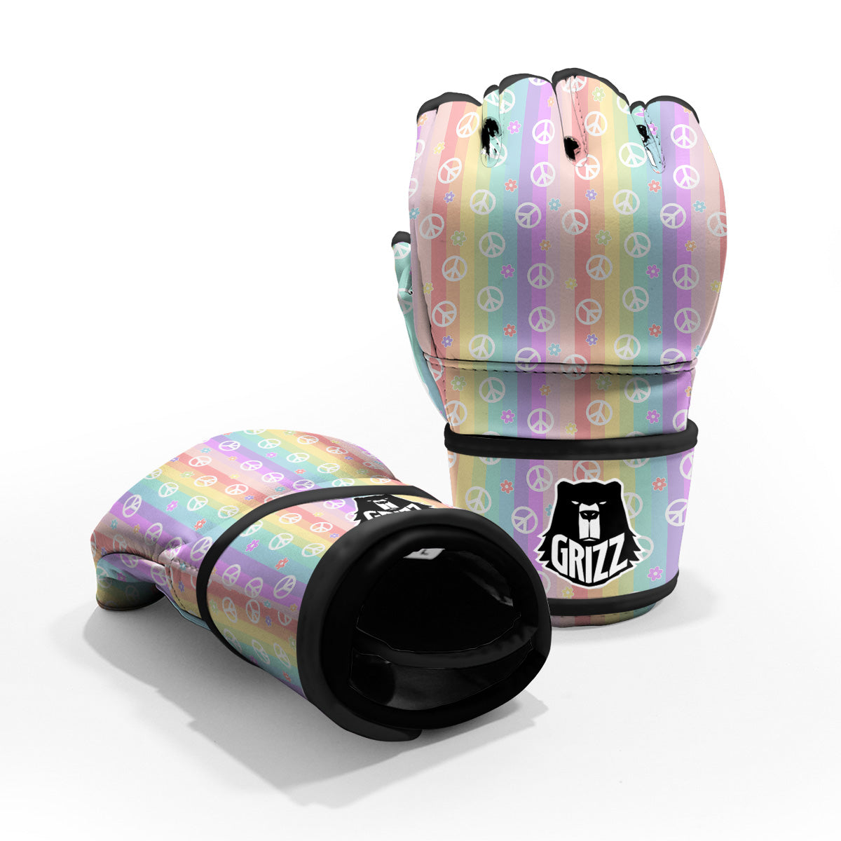 Cute Peace Symbol And Daisy Print Pattern MMA Gloves-grizzshop