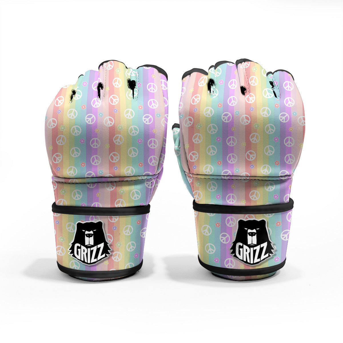 Cute Peace Symbol And Daisy Print Pattern MMA Gloves-grizzshop