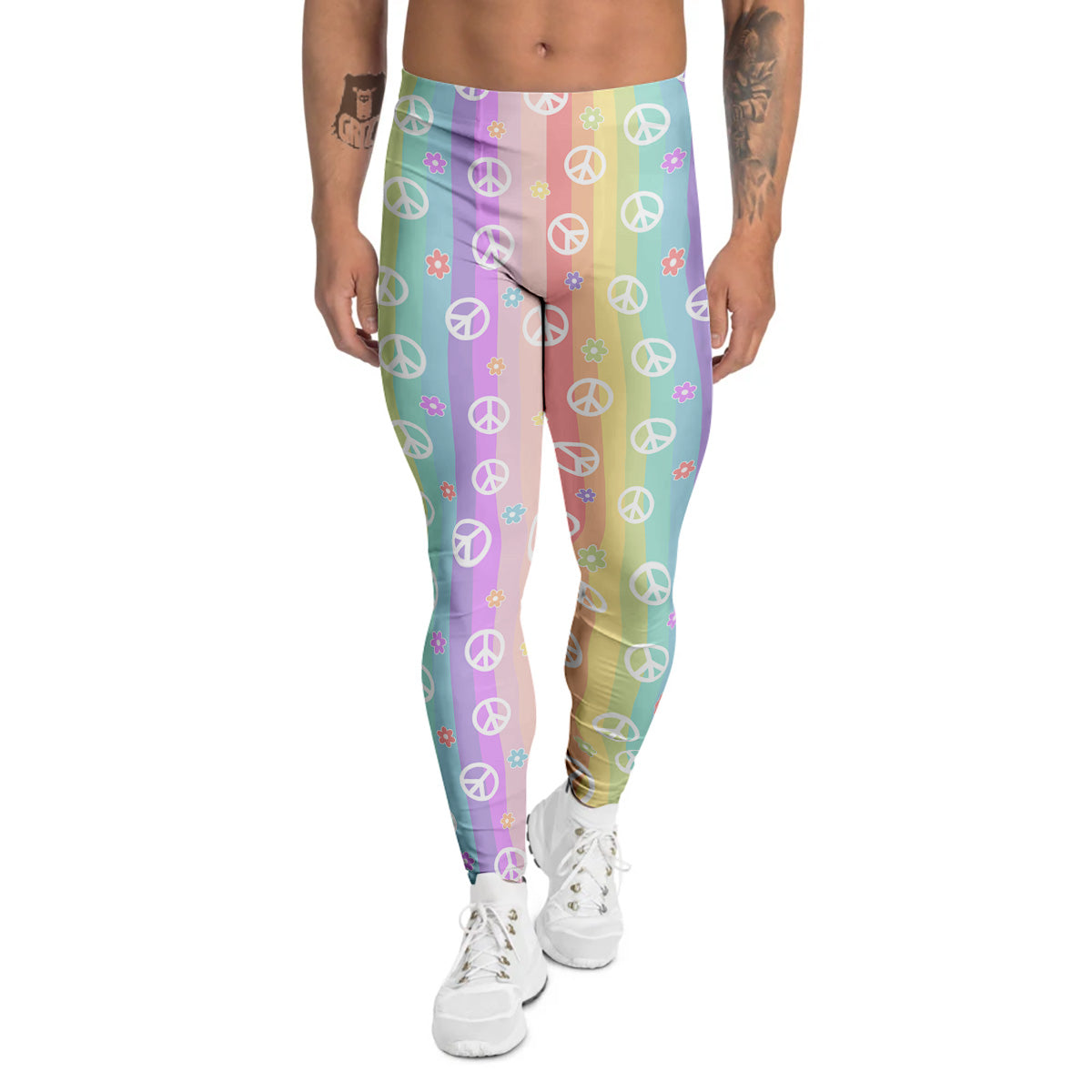 Cute Peace Symbol And Daisy Print Pattern Men's Leggings-grizzshop