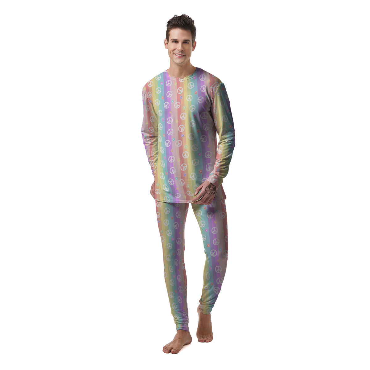 Cute Peace Symbol And Daisy Print Pattern Men's Pajamas-grizzshop