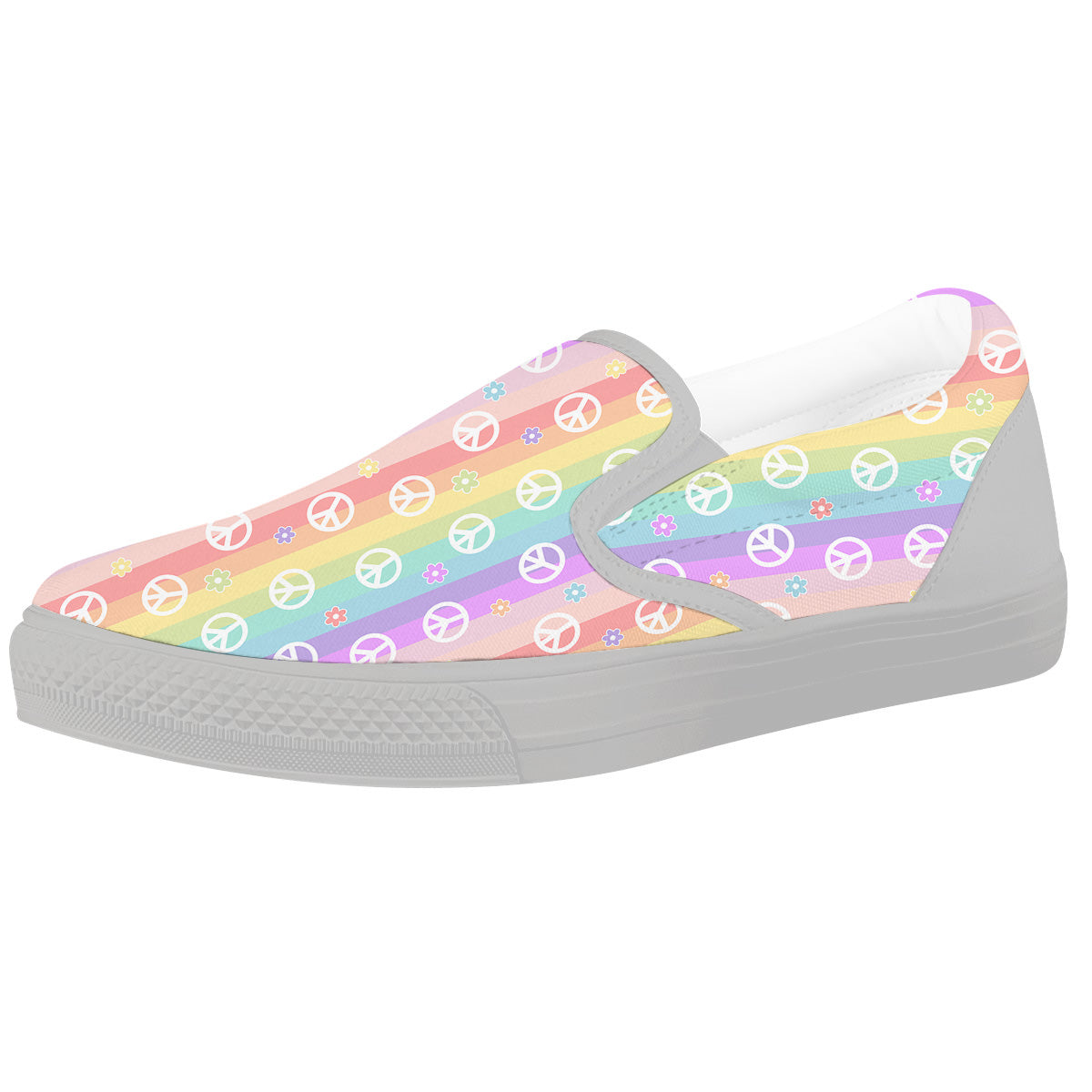 Cute Peace Symbol And Daisy Print Pattern White Slip On Shoes-grizzshop