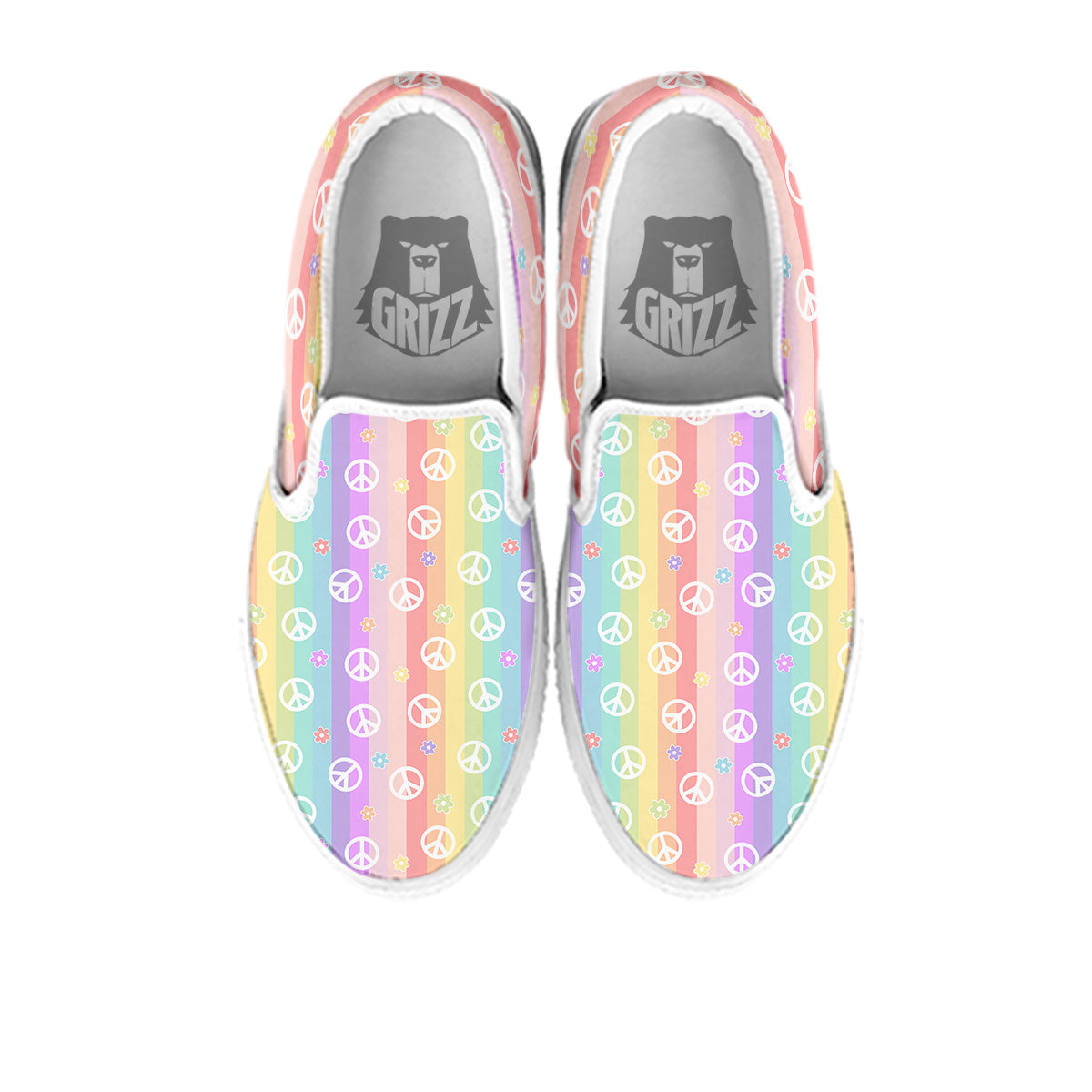 Cute Peace Symbol And Daisy Print Pattern White Slip On Shoes-grizzshop