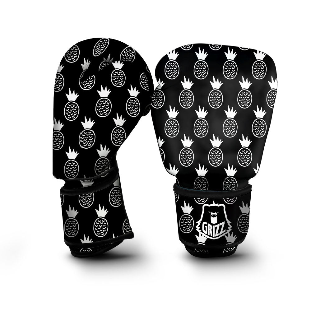 Cute Pineapple Black Print Pattern Boxing Gloves-grizzshop