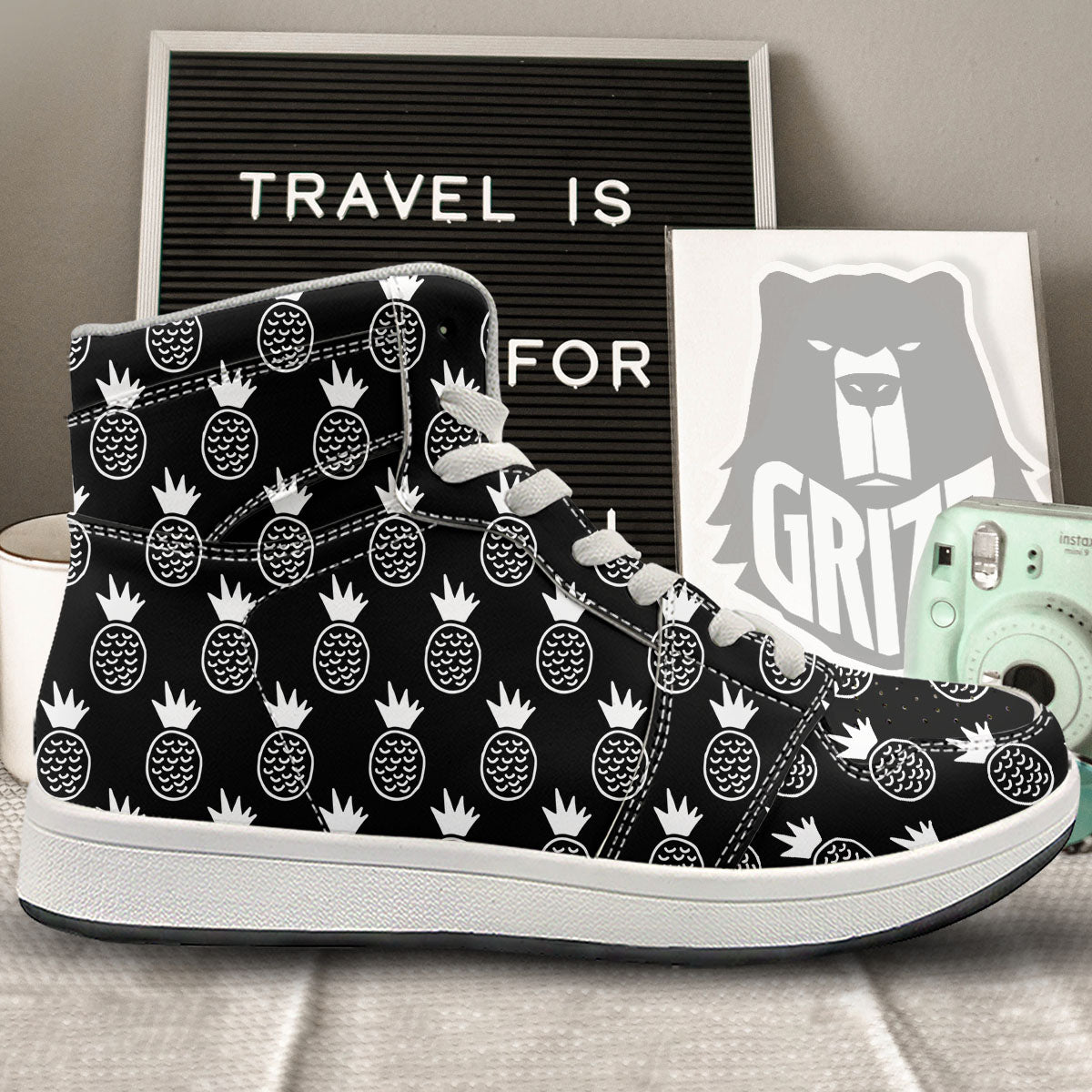 Cute Pineapple Black Print Pattern High Top Sneakers-grizzshop