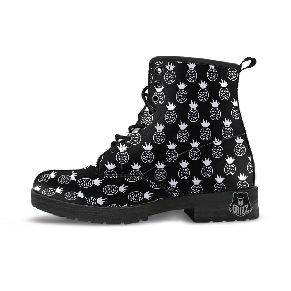 Cute Pineapple Black Print Pattern Leather Boots-grizzshop