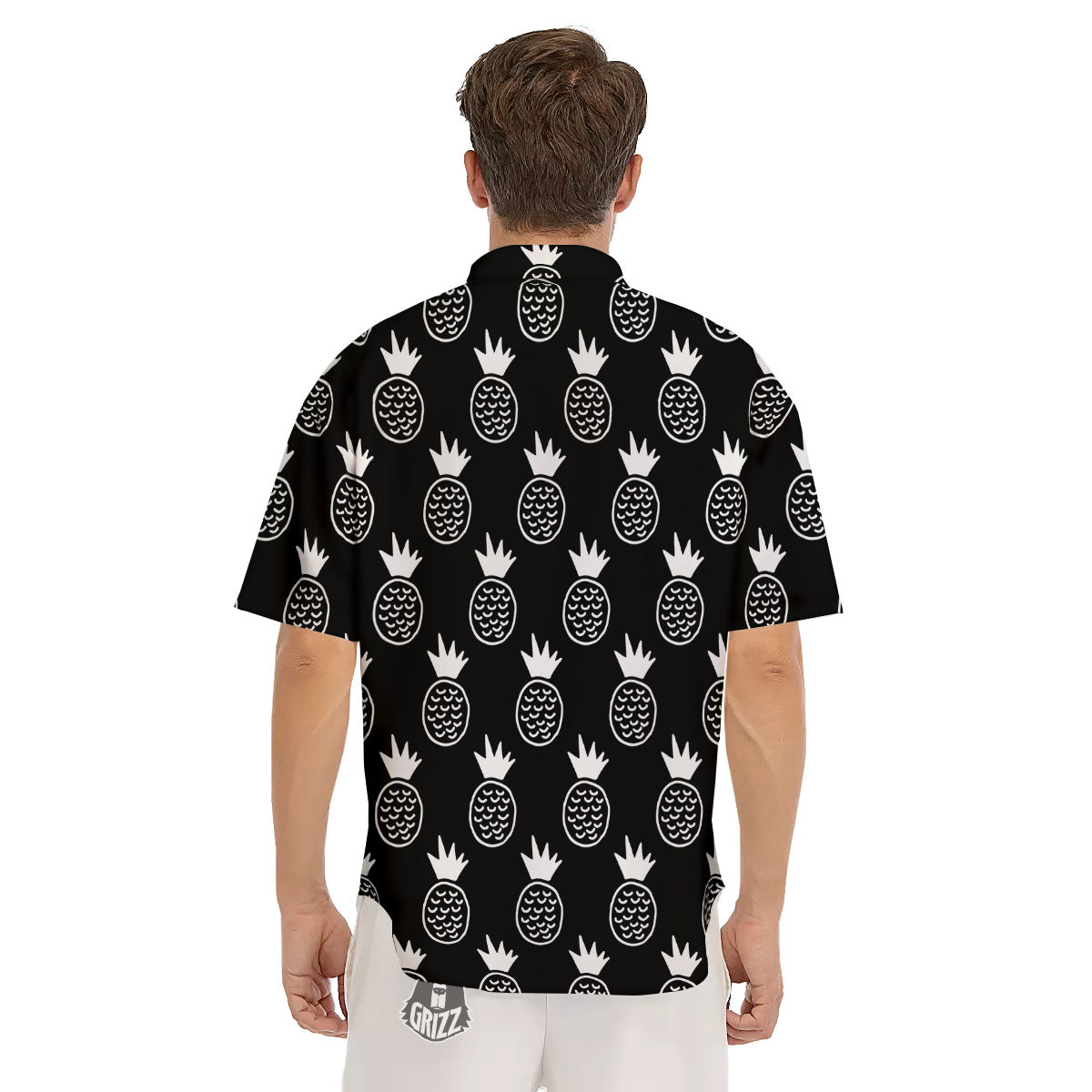 Cute Pineapple Black Print Pattern Men's Short Sleeve Shirts-grizzshop