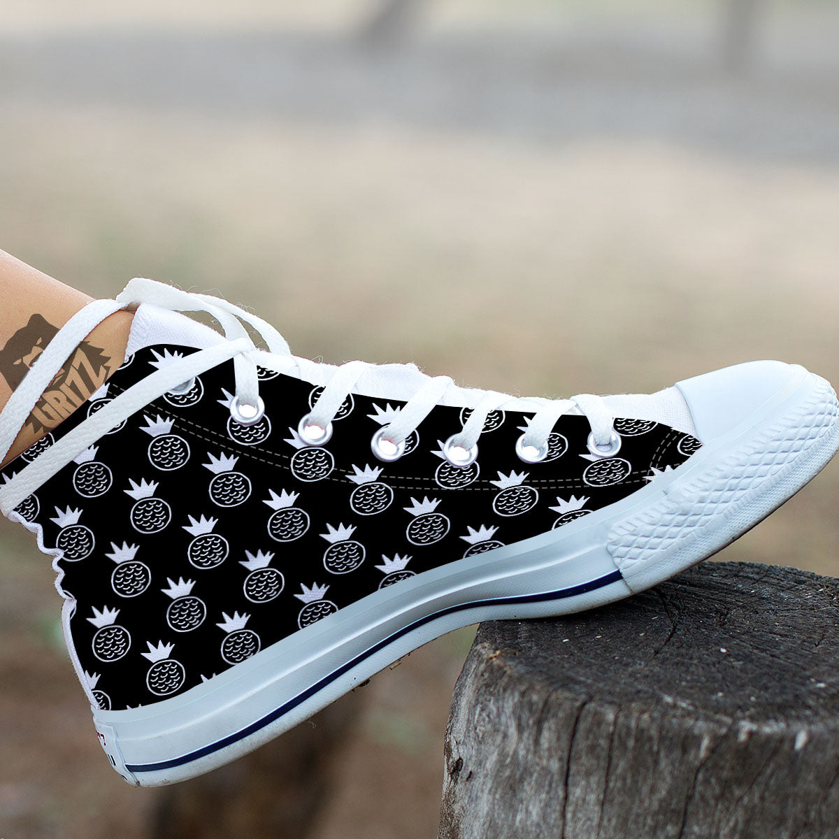 Cute Pineapple Black Print Pattern White High Top Shoes-grizzshop