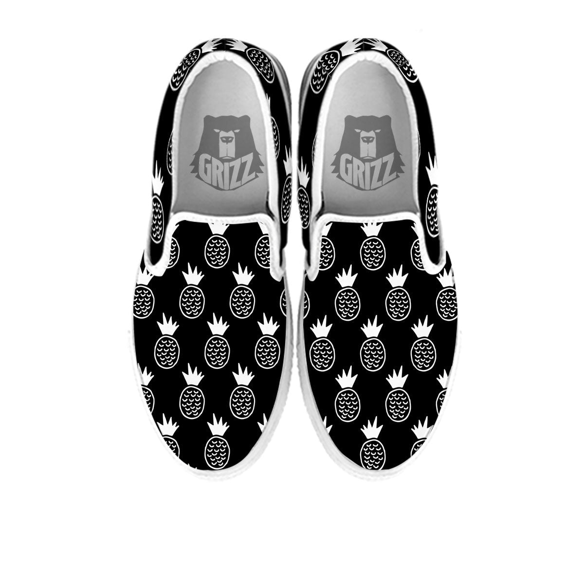 Cute Pineapple Black Print Pattern White Slip On Shoes-grizzshop