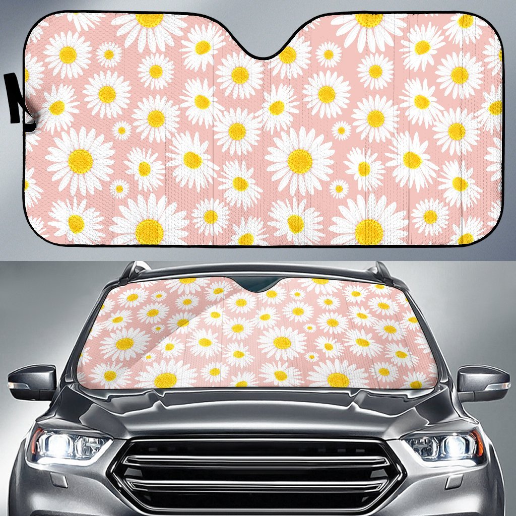 Cute Pink Daisy Pattern Print Car Sun Shade-grizzshop