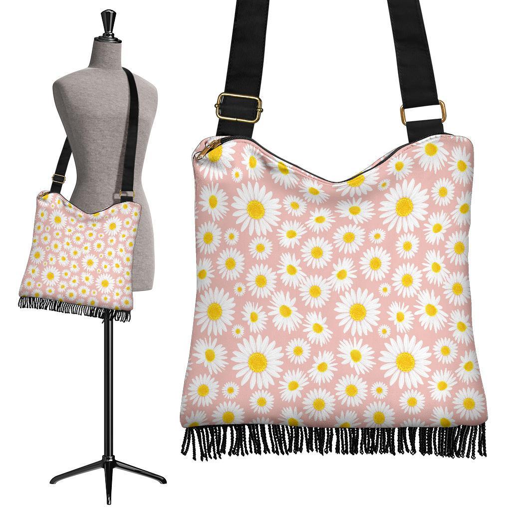 Cute Pink Daisy Pattern Print Crossbody Bags-grizzshop