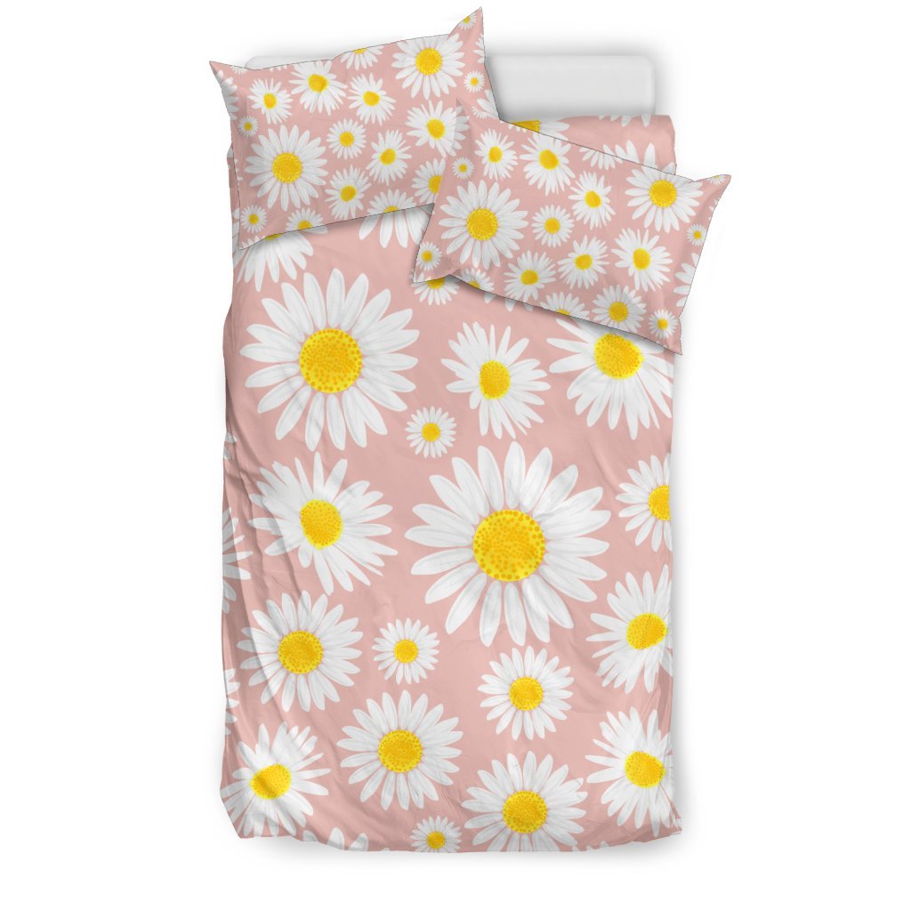 Cute Pink Daisy Pattern Print Duvet Cover Bedding Set-grizzshop