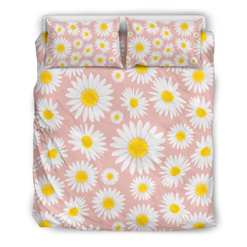 Cute Pink Daisy Pattern Print Duvet Cover Bedding Set-grizzshop