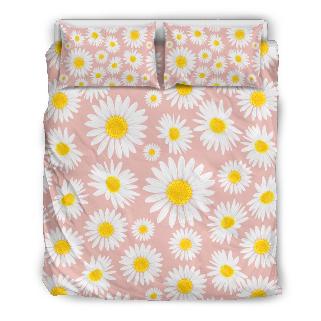 Cute Pink Daisy Pattern Print Duvet Cover Bedding Set-grizzshop