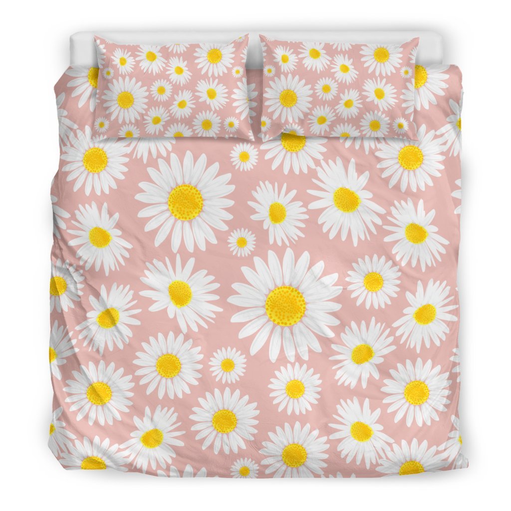 Cute Pink Daisy Pattern Print Duvet Cover Bedding Set-grizzshop