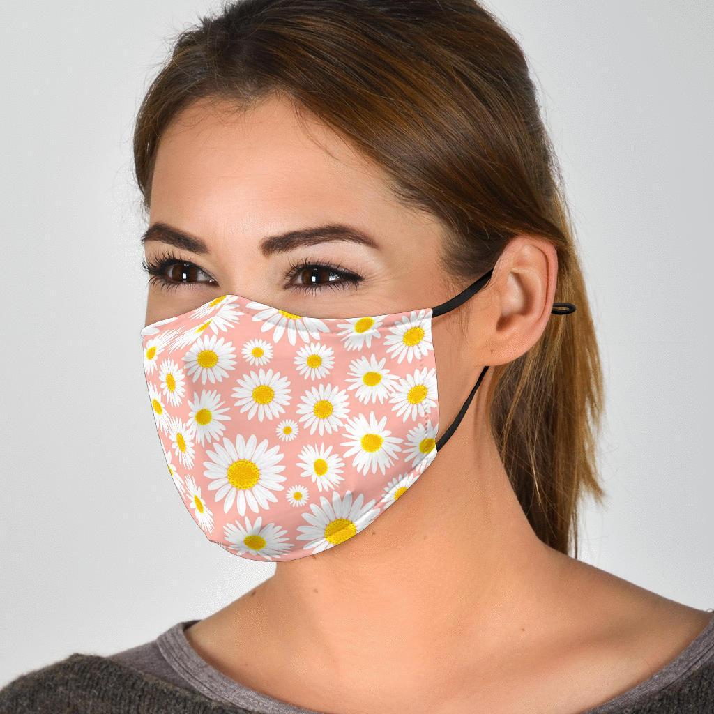 Cute Pink Daisy Pattern Print Face Mask-grizzshop