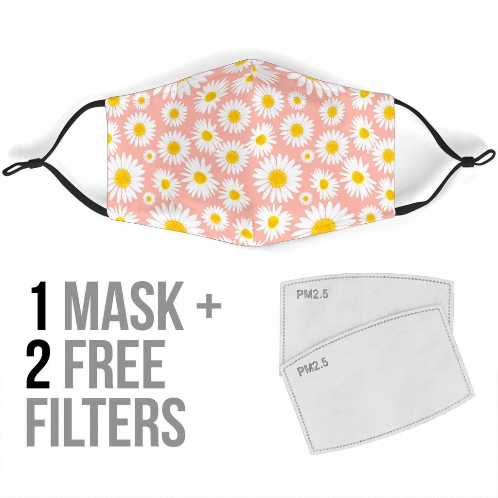 Cute Pink Daisy Pattern Print Face Mask-grizzshop