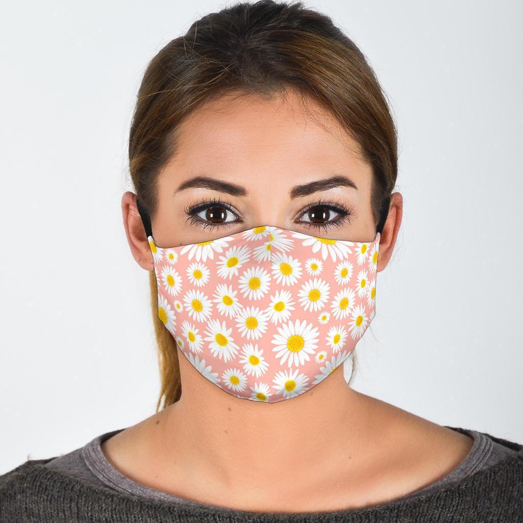 Cute Pink Daisy Pattern Print Face Mask-grizzshop