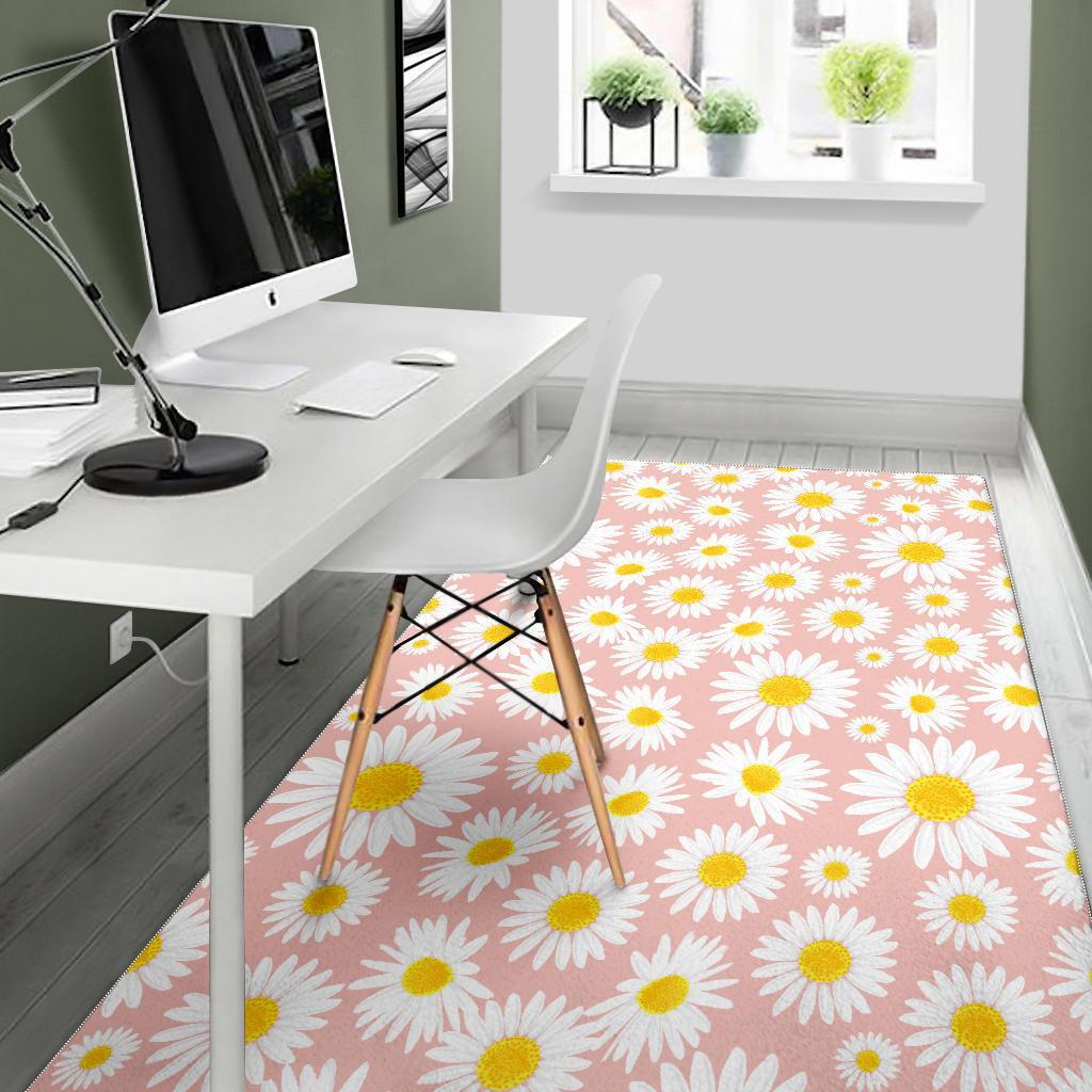 Cute Pink Daisy Pattern Print Floor Mat-grizzshop