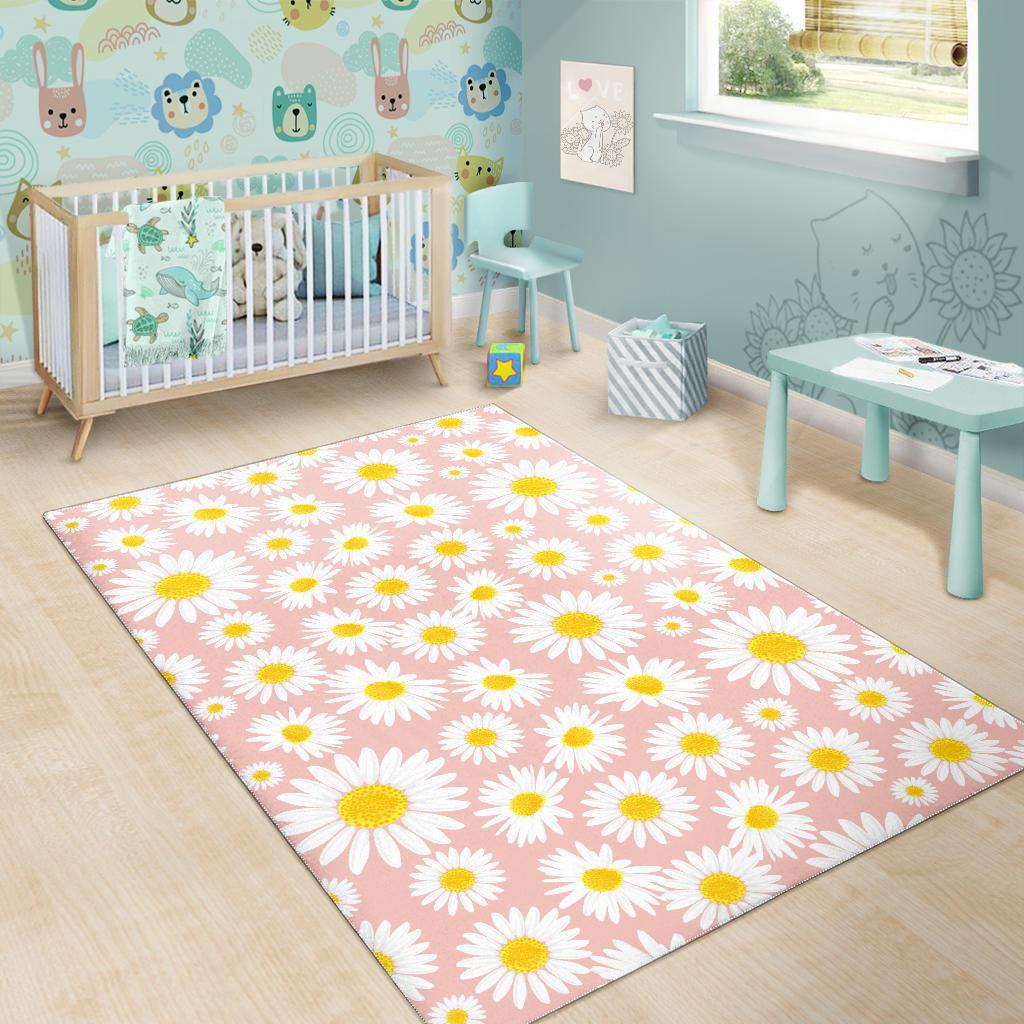 Cute Pink Daisy Pattern Print Floor Mat-grizzshop