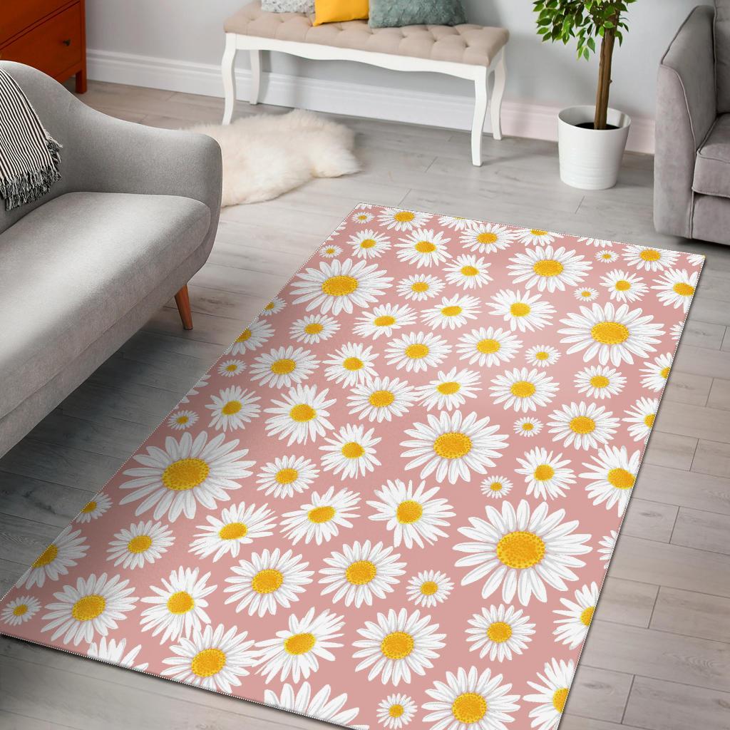 Cute Pink Daisy Pattern Print Floor Mat-grizzshop