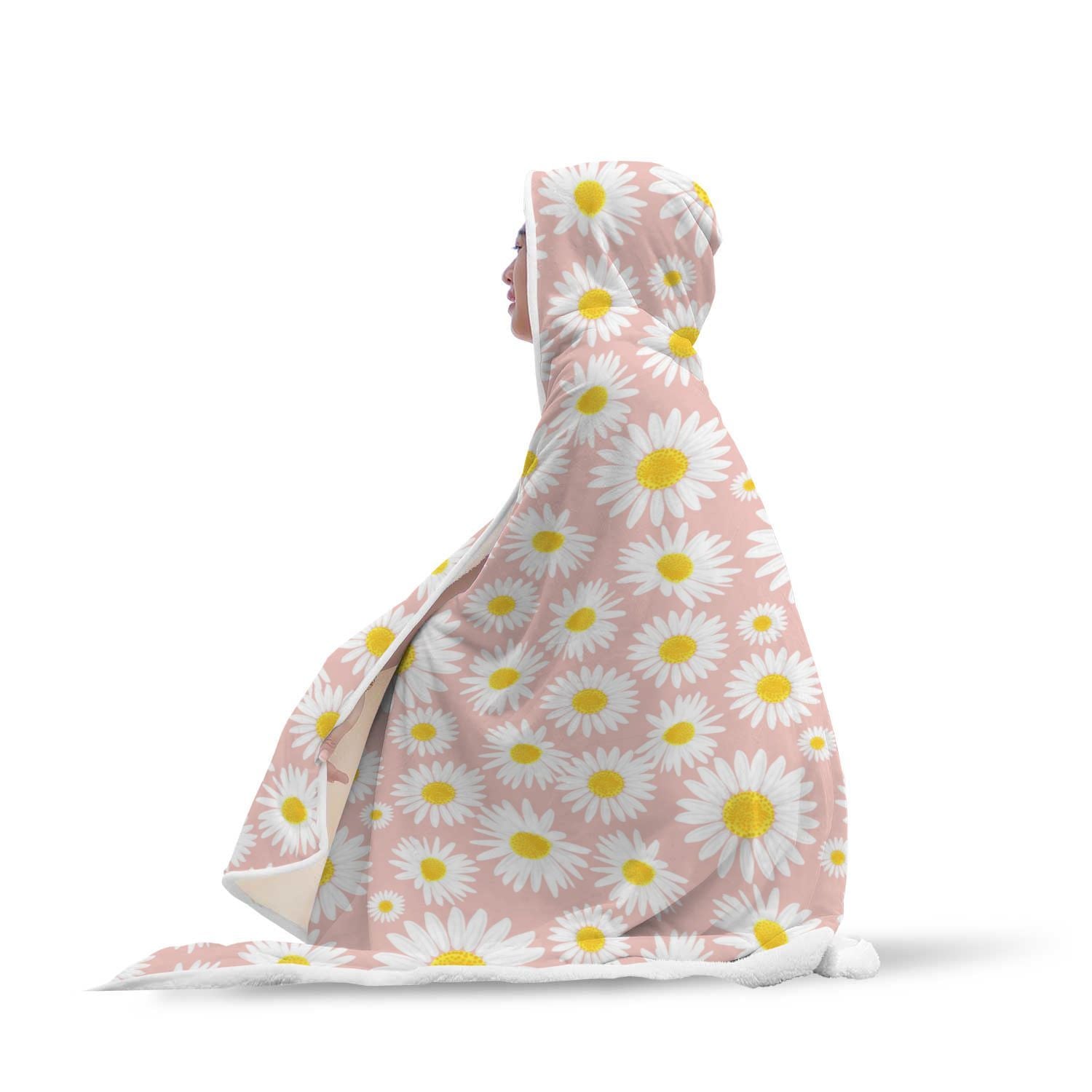 Cute Pink Daisy Pattern Print Hooded Blanket-grizzshop