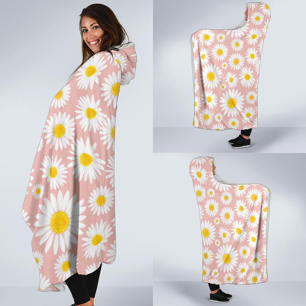 Cute Pink Daisy Pattern Print Hooded Blanket-grizzshop