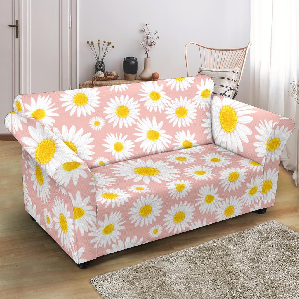 Cute Pink Daisy Pattern Print Loveseat Cover-grizzshop