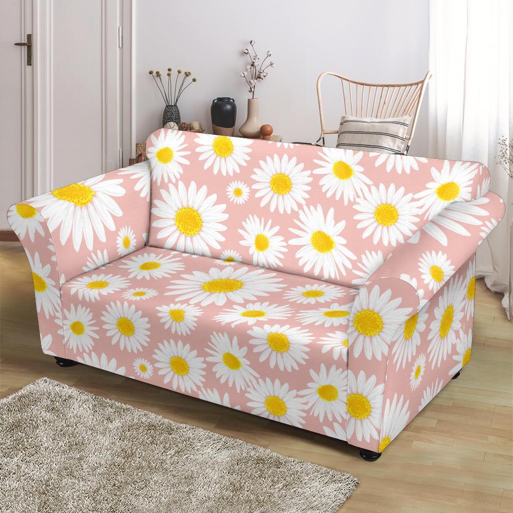 Cute Pink Daisy Pattern Print Loveseat Cover-grizzshop